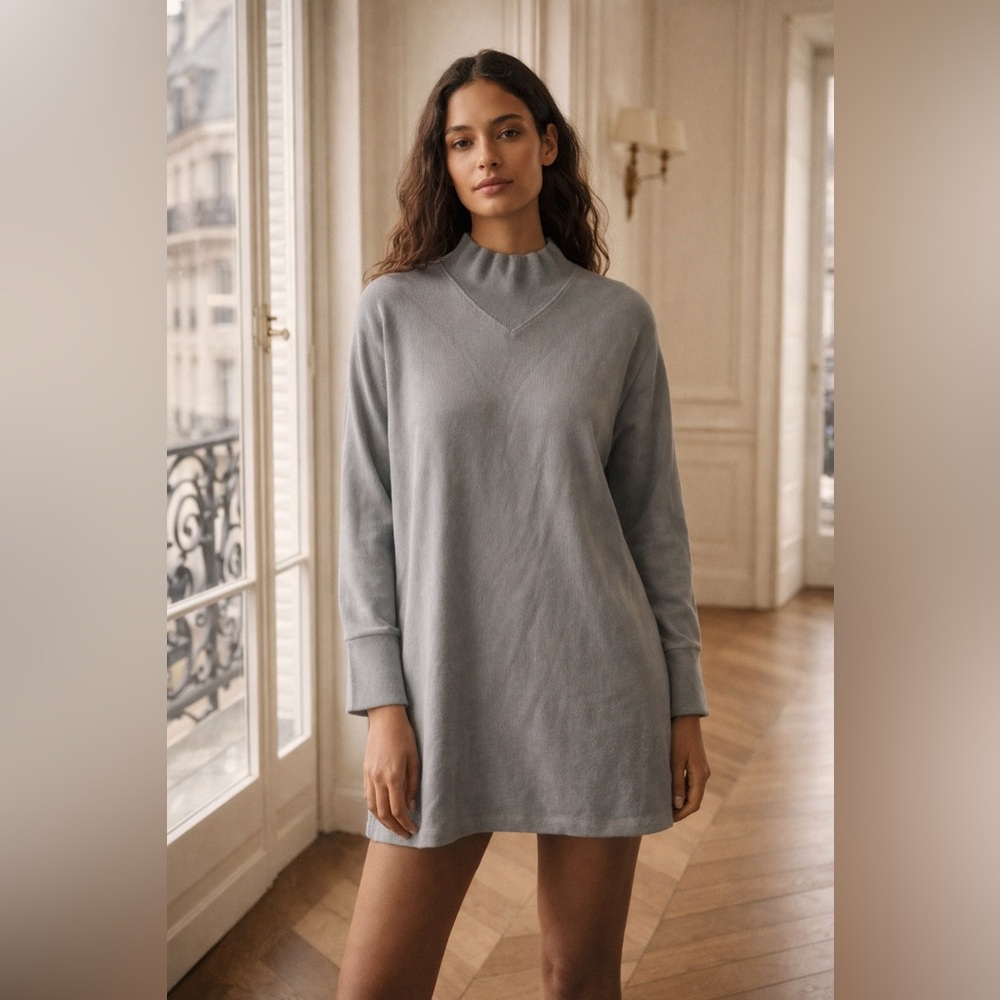 WRAP London Mock Neck Sweatshirt Long Length Gray